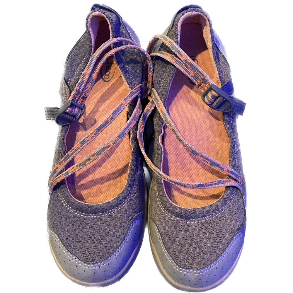 Chaco Mary Jane, grey with orange, size 9, excellent used condition.